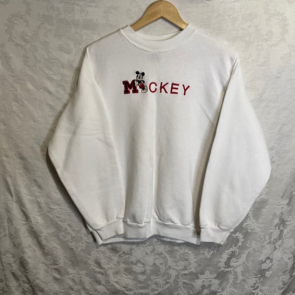Vintage 90's Disney Mickey Jerry Leigh Sweatshirt White Embroidered Mickey Mouse